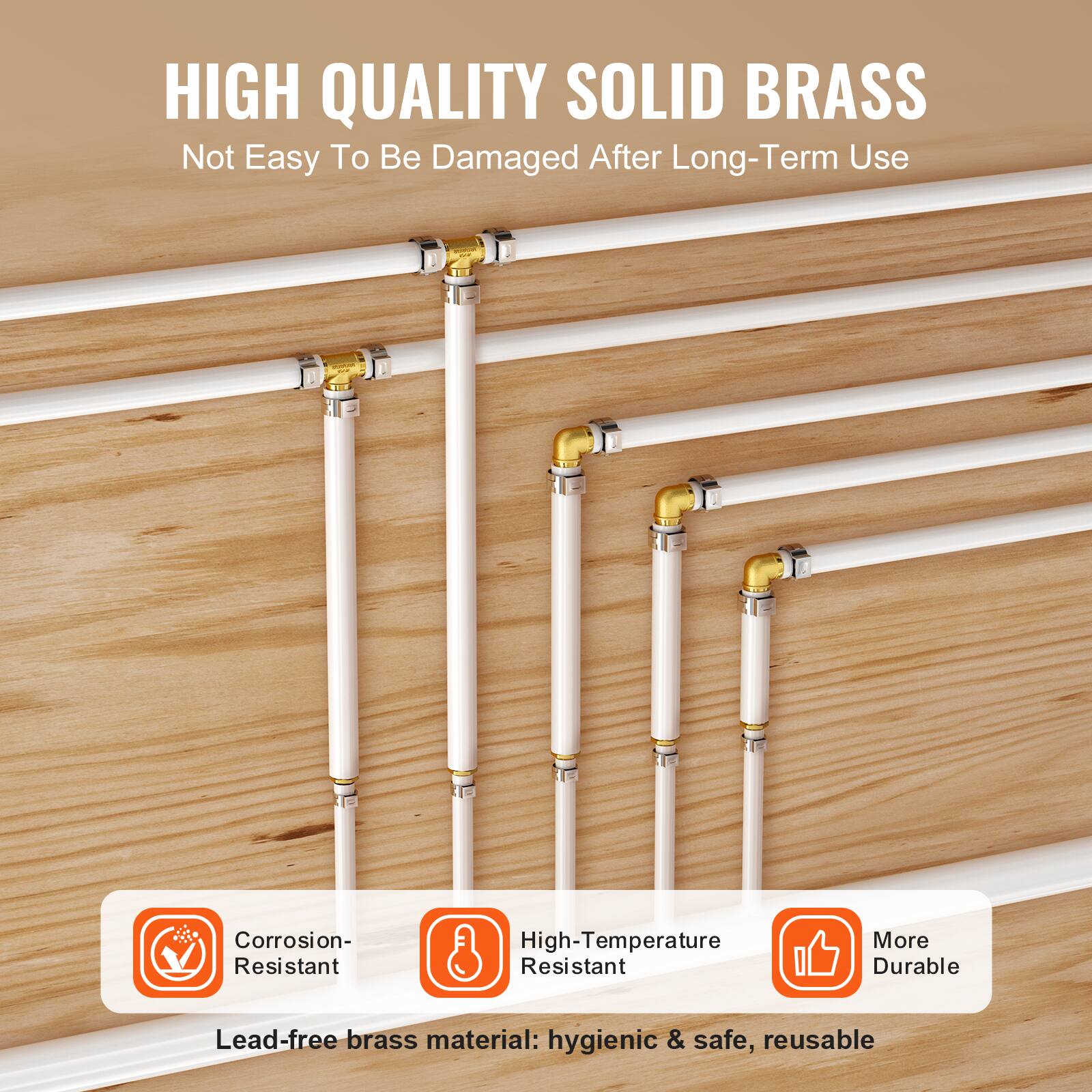 HIGH QUALITY SOLID BRASS  
Not Easy To Be Damaged After Long-Term Use  

Corrosion-Resistant  
High-Temperature Resistant  
More Durable  

Lead-free brass material: hygienic & safe, reusable
