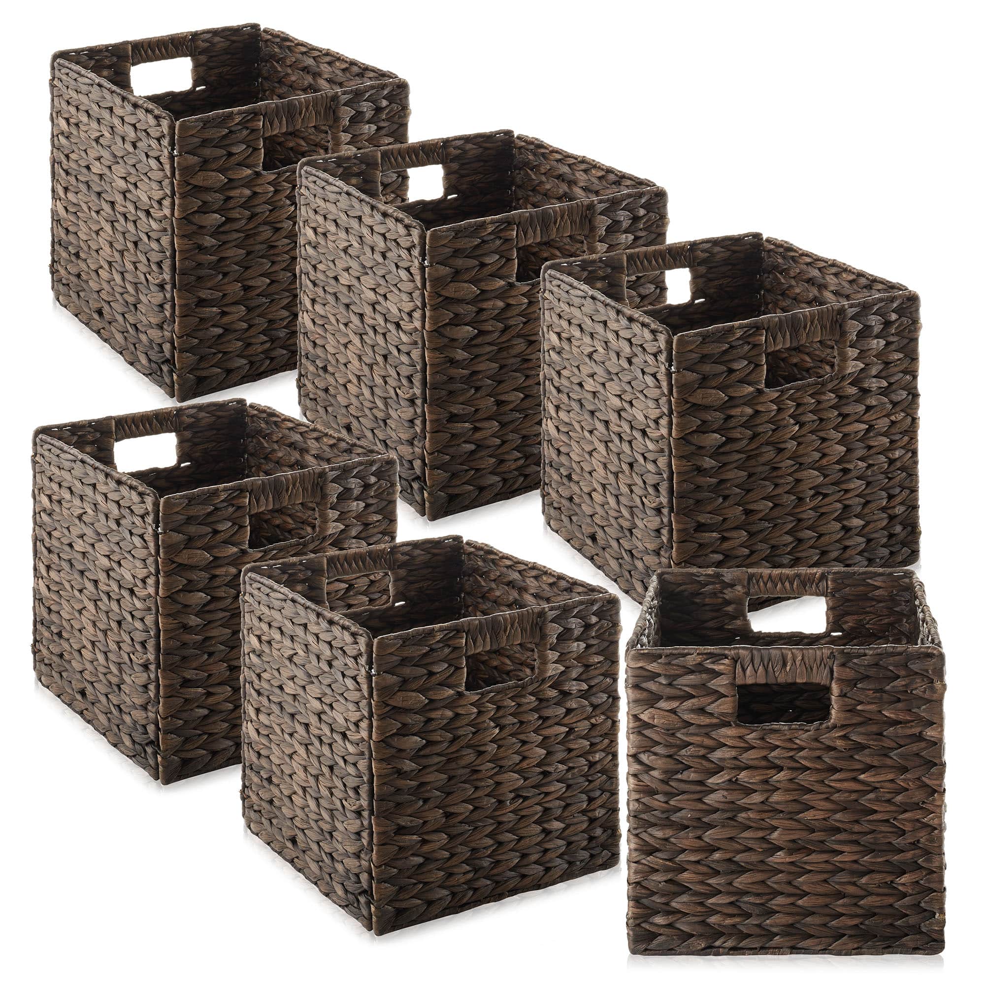 Casafield - 10.5 x 10.5-in Water Hyacinth Storage Baskets - Espresso