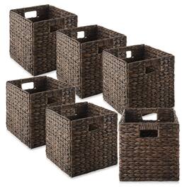 Casafield - 10.5 x 10.5-in Water Hyacinth Storage Baskets - 6 Pack - Espresso