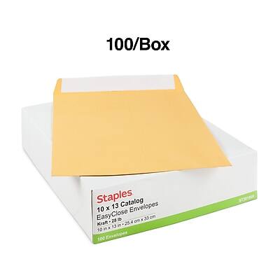 100/Box Staples Catalog 10 x 13 Envelopes EasyClose Kraft 25.4 cm x 33 cm 100 Envelopes