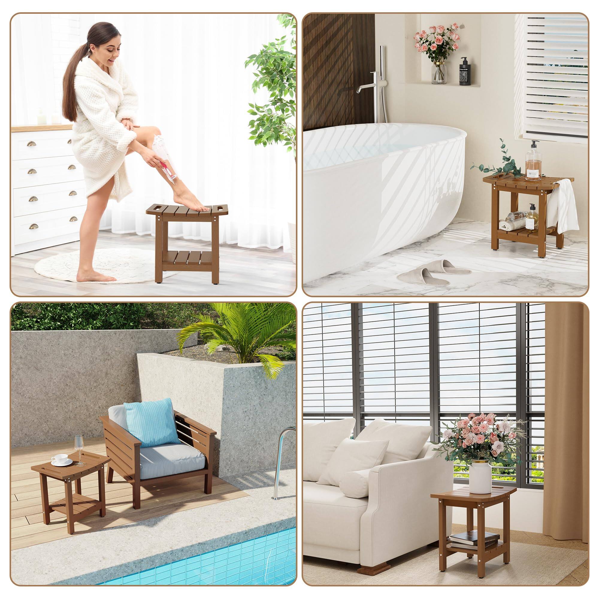 Alt View 3. JETRANSPORT - Shower Benches For Inside Stool With Space-efficient Storage Shelf Waterproof Chair Seat Spa Bathroom(brown) - White.