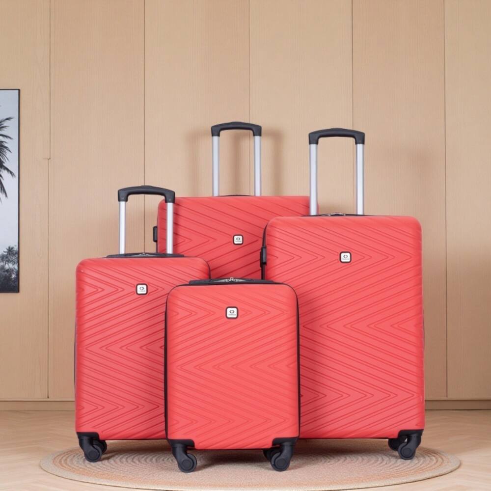 Angle. BreeBe - 4-Piece Lightweight ABS Luggage Set with 360Â° Spinner Wheels and TSA Lock - Red.