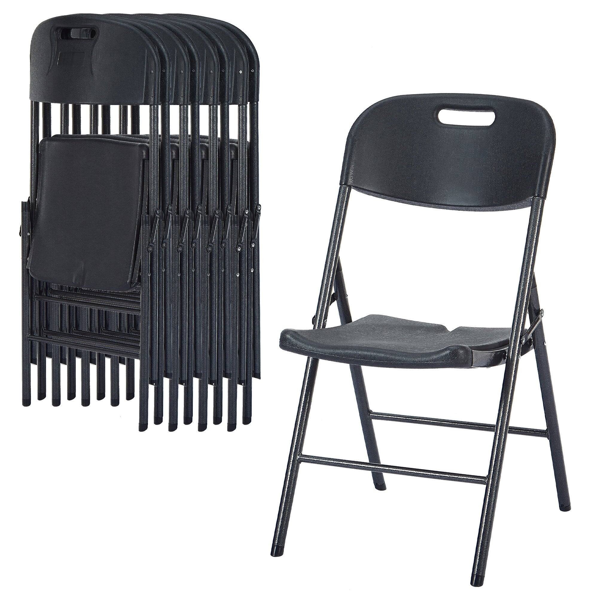 Front. Vecelo - Folding Dining Table and Chairs Set – Heavy Duty HDPE Portable Table for Family Gatherings, Camping & Parties - 4 Black Chair.