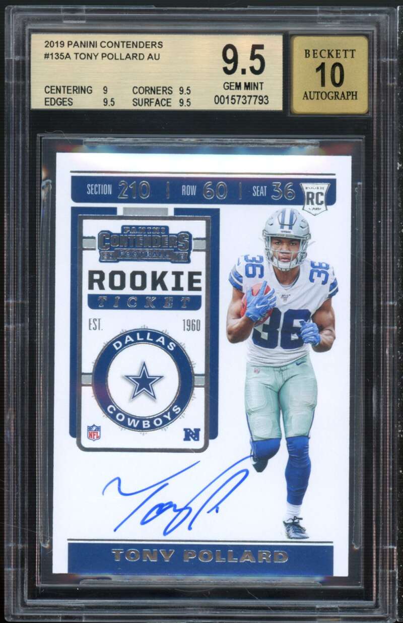Tony Pollard Rookie Card 2019 Panini Contenders Autograph #135 (pop 5 ...
