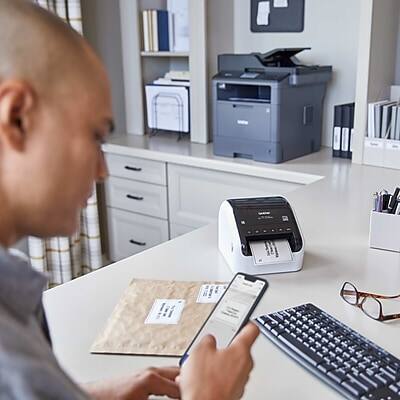 Alt View 2. Brother - Professional Wide Format Label Printer - Glossy Black/White.