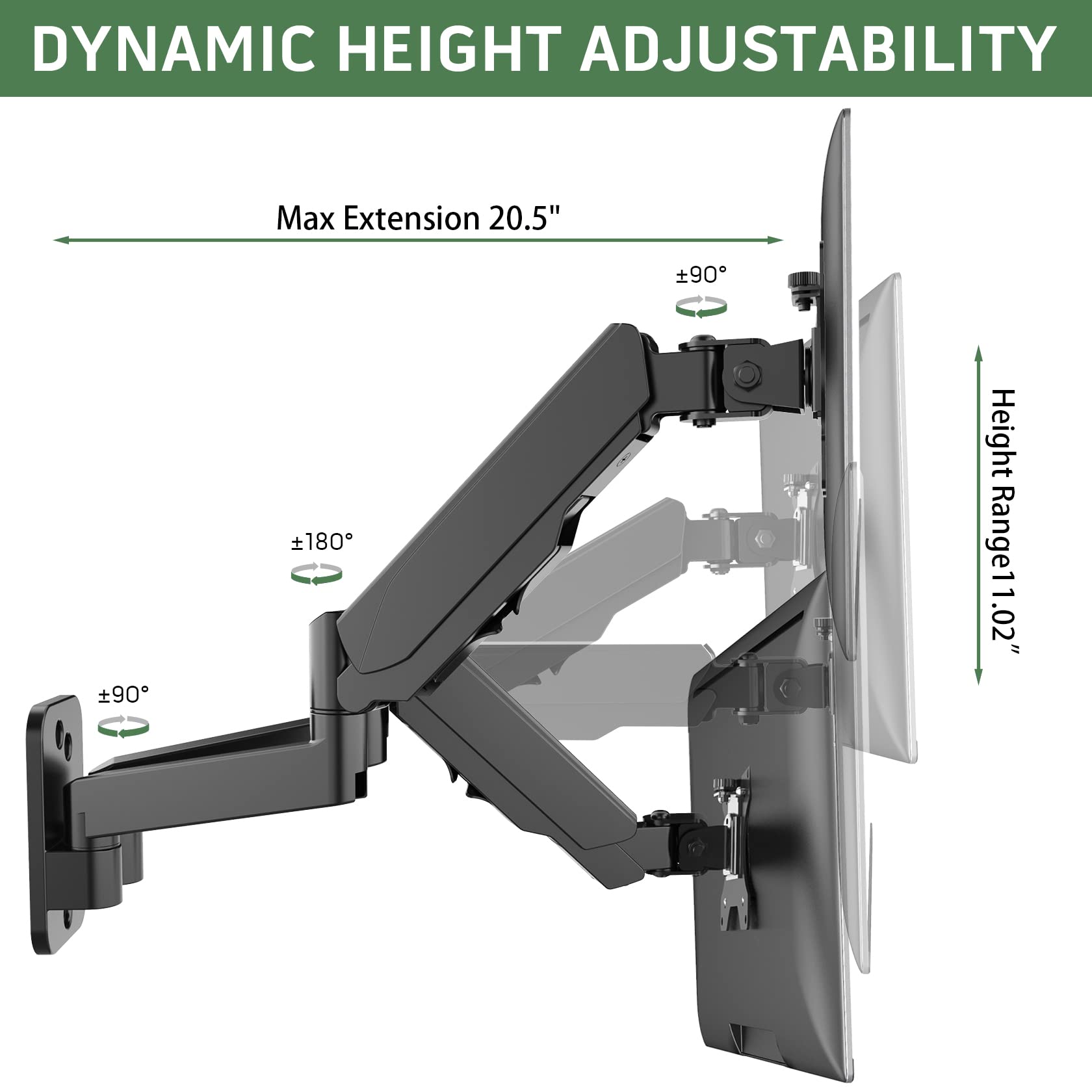 DYNAMIC HEIGHT ADJUSTABILITY

Max Extension 20.5"

Height Range 11.02"