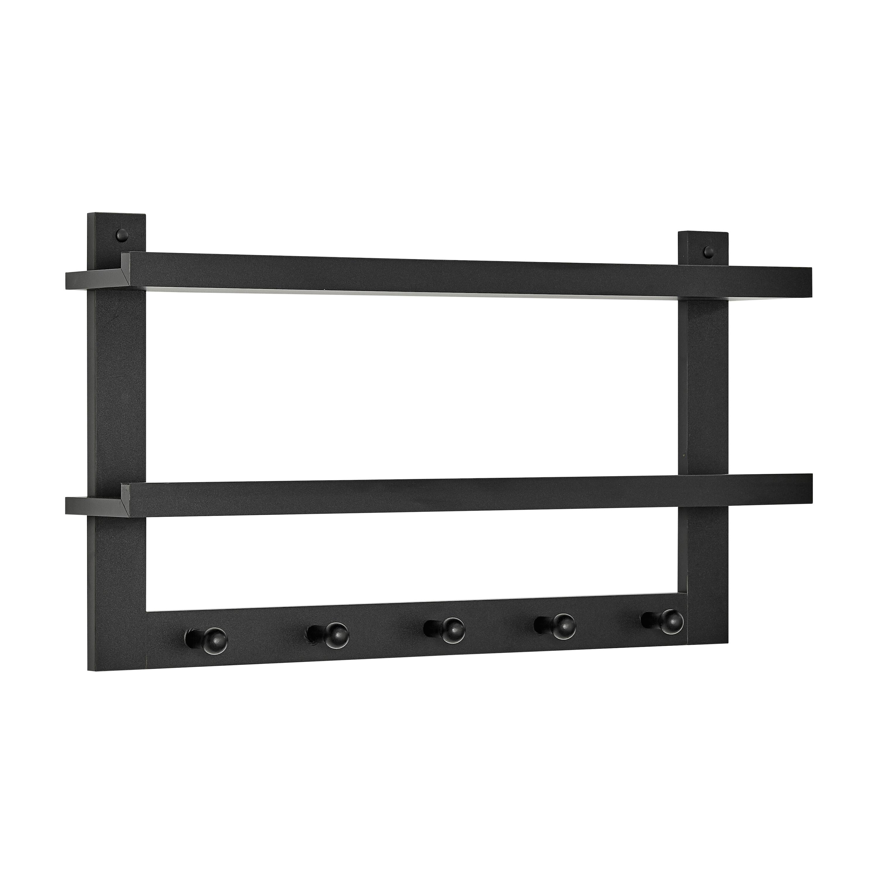 Alt View 8. Danya B - Two-Tier Ledge Shelf Wall Organizer with Five Hanging Hooks - Black - Black.