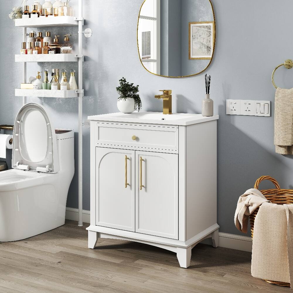 Left. Loheer - Loheer 28 inch bathroom vanity with sink White Freestanding Cabinet - White.