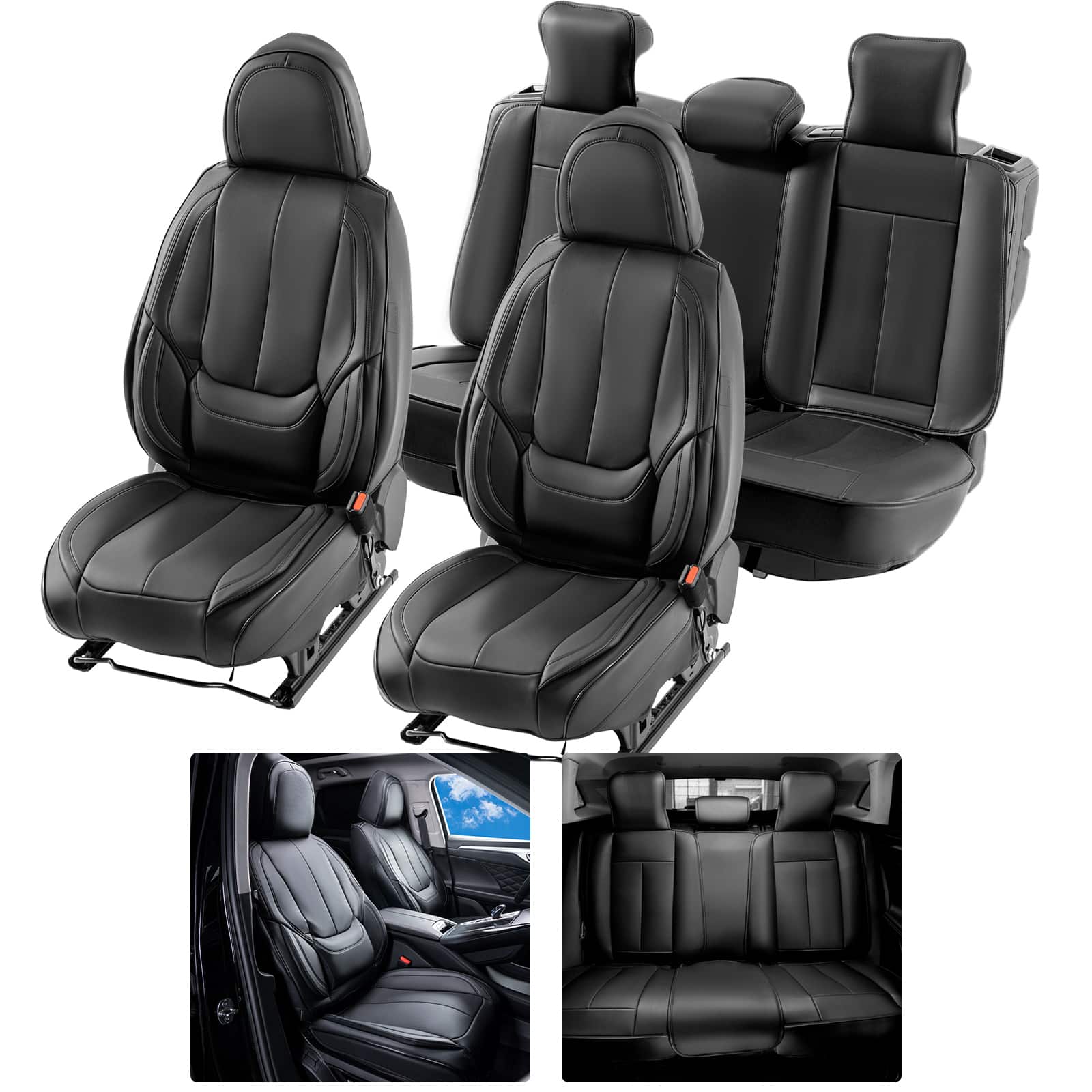VEVOR - Seat Covers, Universal Car Seat Covers Full Set Seats, Front and Rear Seat, 13pcs Faux Leather Seat Cover, Full Enclosed - Black