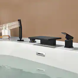Boyel Living - 10.24 in.W Black Bathtub Hot and Cold Water Faucet with Waterfall Spout and Handheld Shower - Matte Black