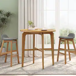 Loheer - Round Bar Table Wood Finish 36 Inch Bar Height for Kitchen or Home Bar - Natural