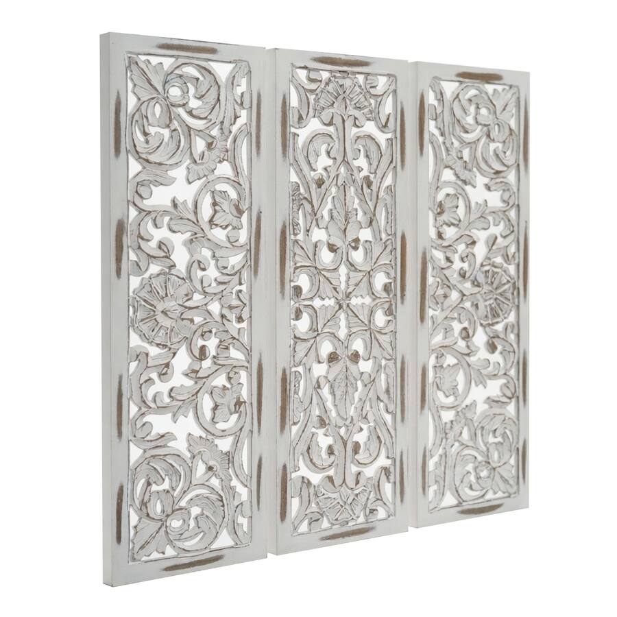 Manhattan Lane Leva 3pc Wood Wall Decor Set, Moroccan Floral Carving ...