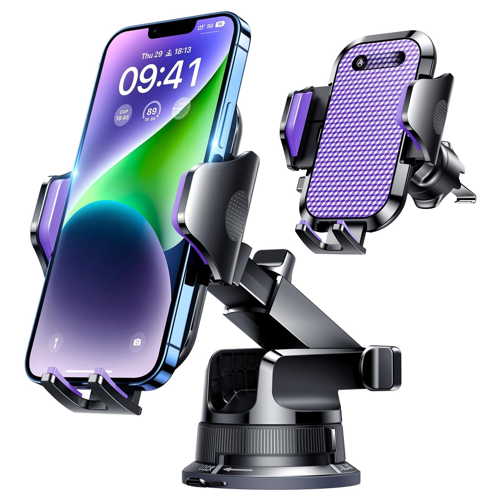 HM 1810 - Car Phone Holder Cell Mount For Dashboard Windshield Vent Wall Truck Cradle Stand 17 Pro Max 16 15 14 13 - Purple