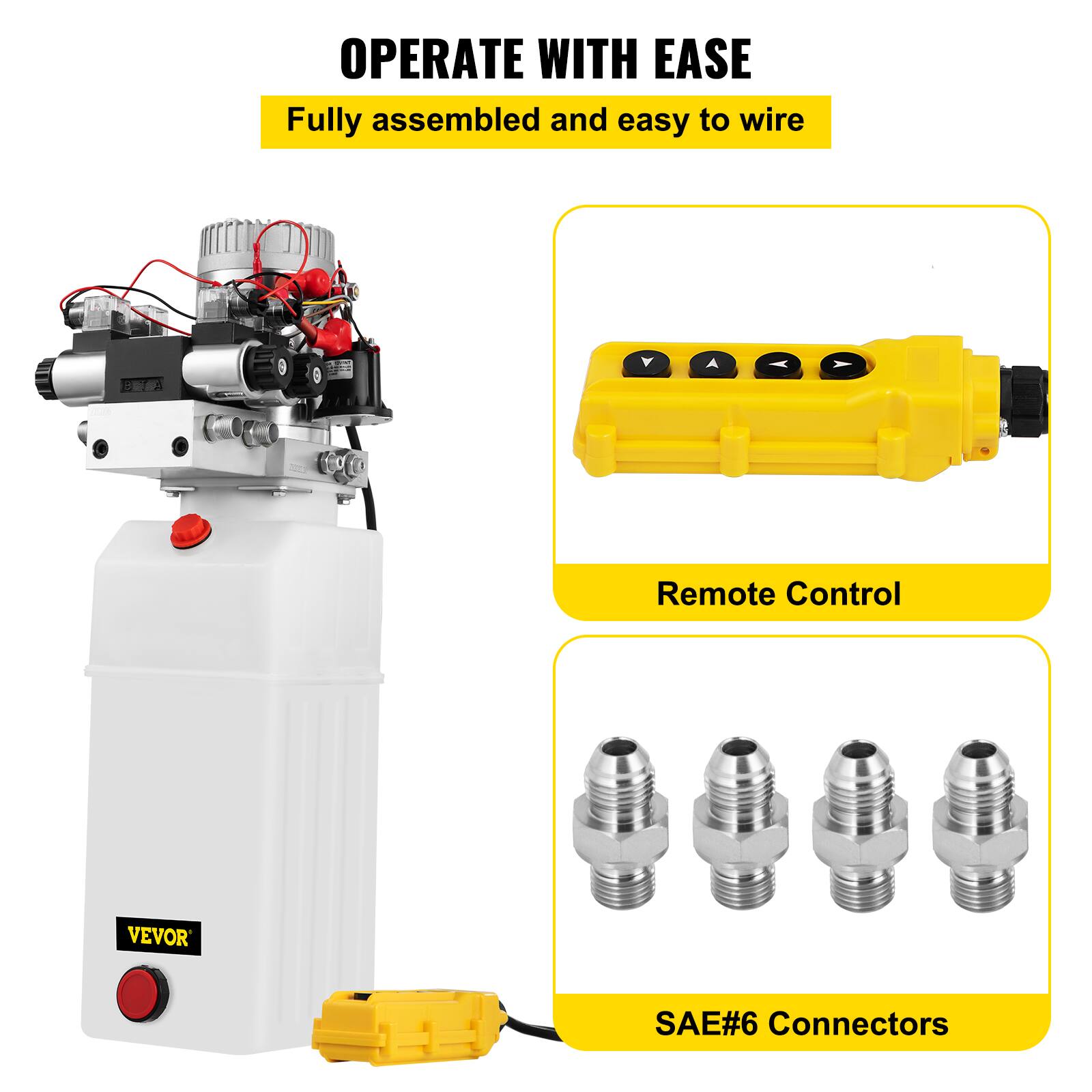 OPERATE WITH EASE  
Fully assembled and easy to wire  

Remote Control  

VEVOR  
SAE#6 Connectors