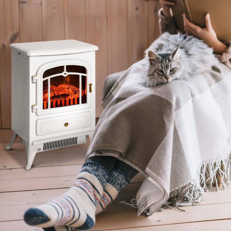 Alt View 2. PULUZ - Fireplace Stove, Electric Fireplace Heater with Realistic LED Flames and Logs, 725W/1450W - White.