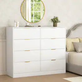 Z-Edge - 8 Drawer Dresser for Bedroom, Modern Chest of Drawers, Wood Storage Double Dresser with Deep Drawers for Living Room - White