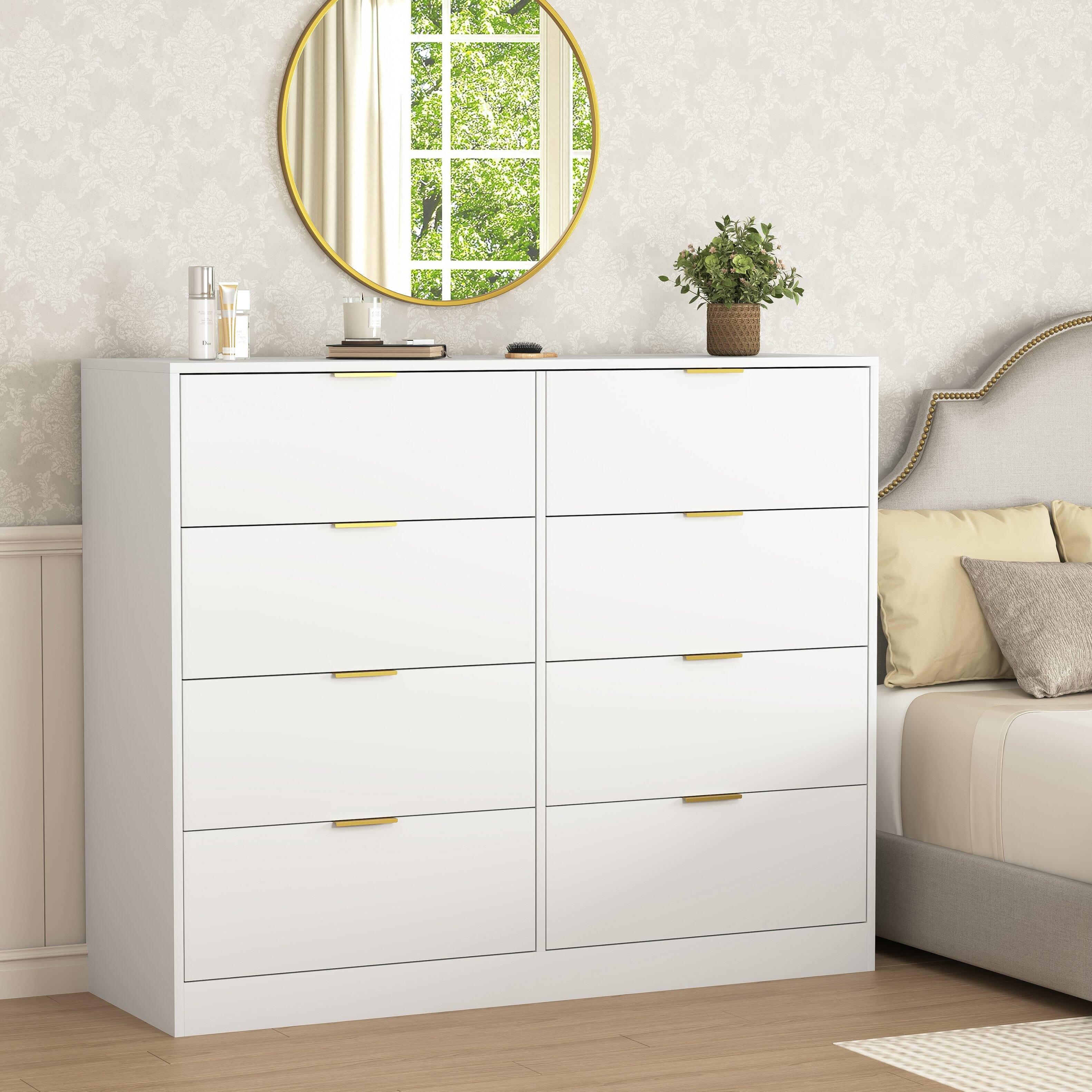 Front. Z-Edge - 8 Drawer Dresser for Bedroom, Modern Chest of Drawers, Wood Storage Double Dresser with Deep Drawers for Living Room - White.