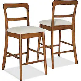 Best Choice Products - Counter-Height Farmhouse Stools, Solid Wood w/ Cushion & Backrest, Set of 2 - Chestnut/Cream