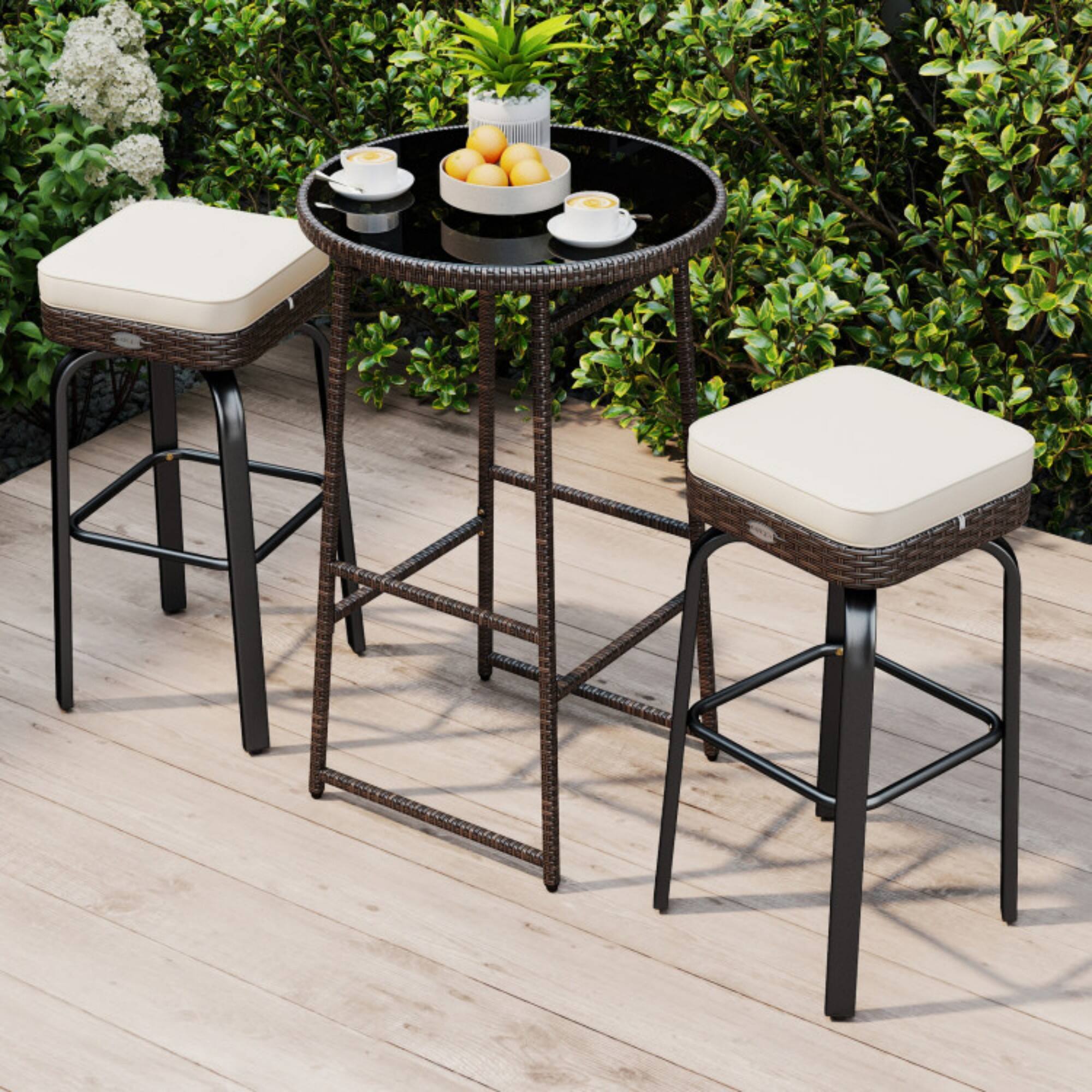 Alt View 3. Boyel Living - White 3Piece Rattan or Wicker Bar Set PE Rattan Wicker Material 360Degree Swivel Chairs for Outdoor Living Spaces - White.