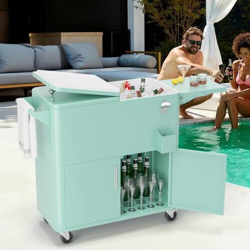 Winado - 80QT Patio Cooler, Ice Chest with Storage Cabinet, Bottle Opener Drainage for Outdoor Cooler Party, Deck, Pool, Camping - Mint Green
