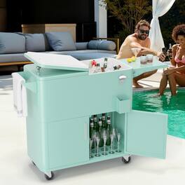Winado - 80QT Patio Cooler, Ice Chest with Storage Cabinet, Bottle Opener Drainage for Outdoor Cooler Party, Deck, Pool, Camping - Mint Green