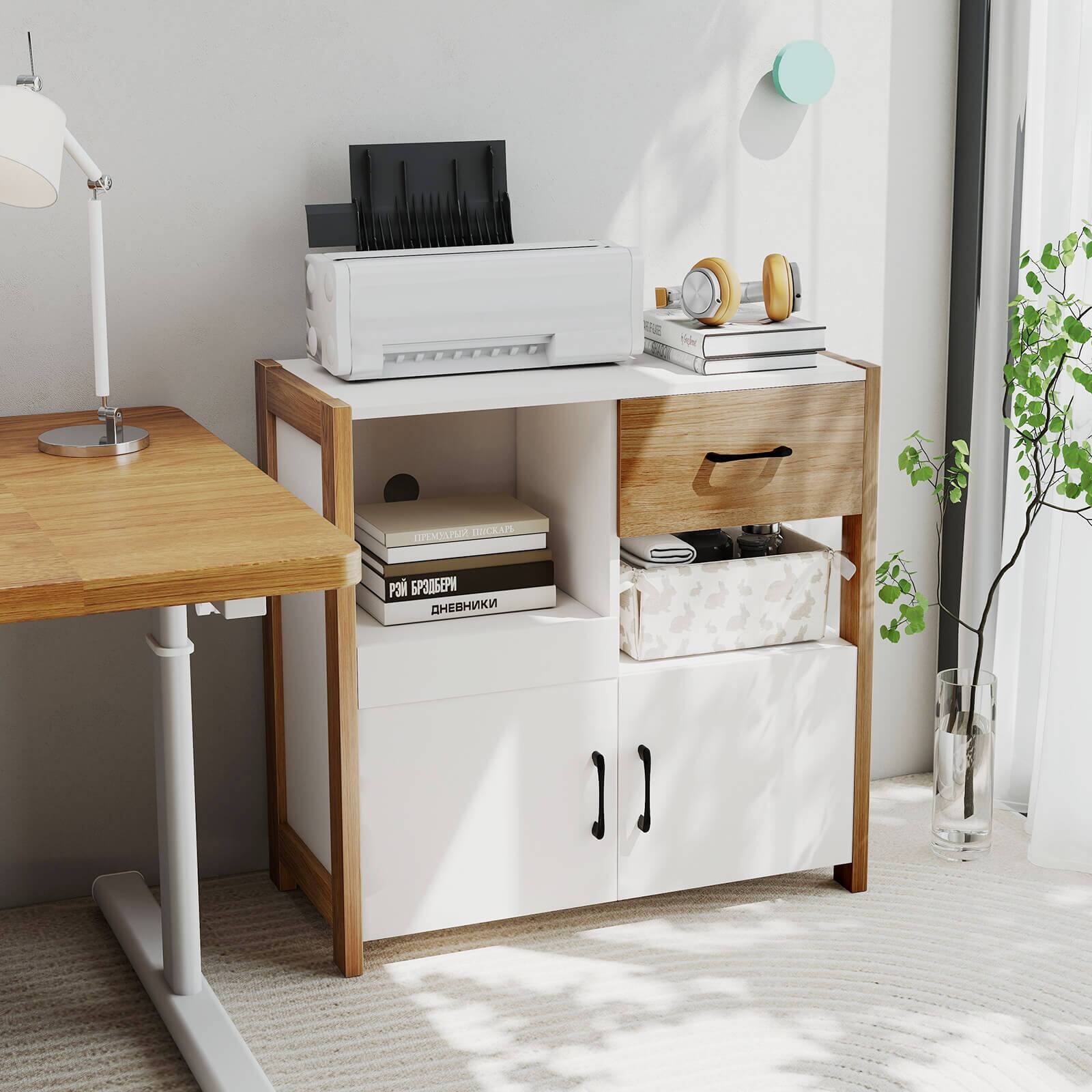 Alt View 4. Costway - Costway Kitchen Storage Cabinet with Drawer, Pull-Out Shelf and 2 Doors for Dining Room - White.