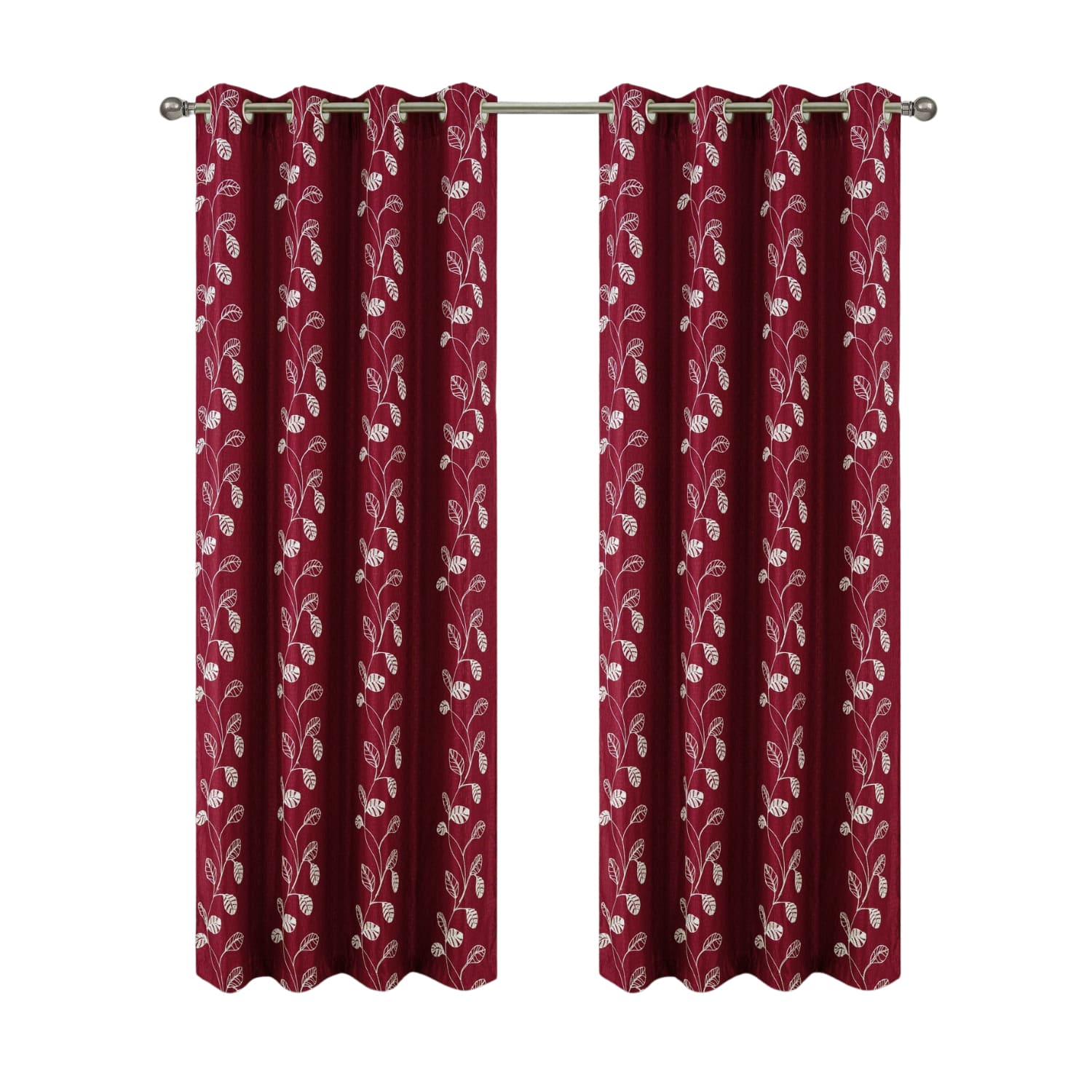 RT Designers Collection - 100% Polyester 140 GSM Reed Embroidered Grommet Curtain Panel 54" x 90" - Burgundy
