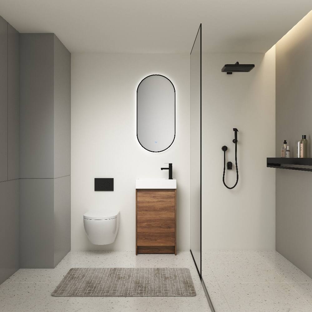 Front. Loheer - Loheer 18 Inch Freestanding Bathroom Vanity with Single Sink, Brown Ebony, Plywood Base - Brown Ebony.