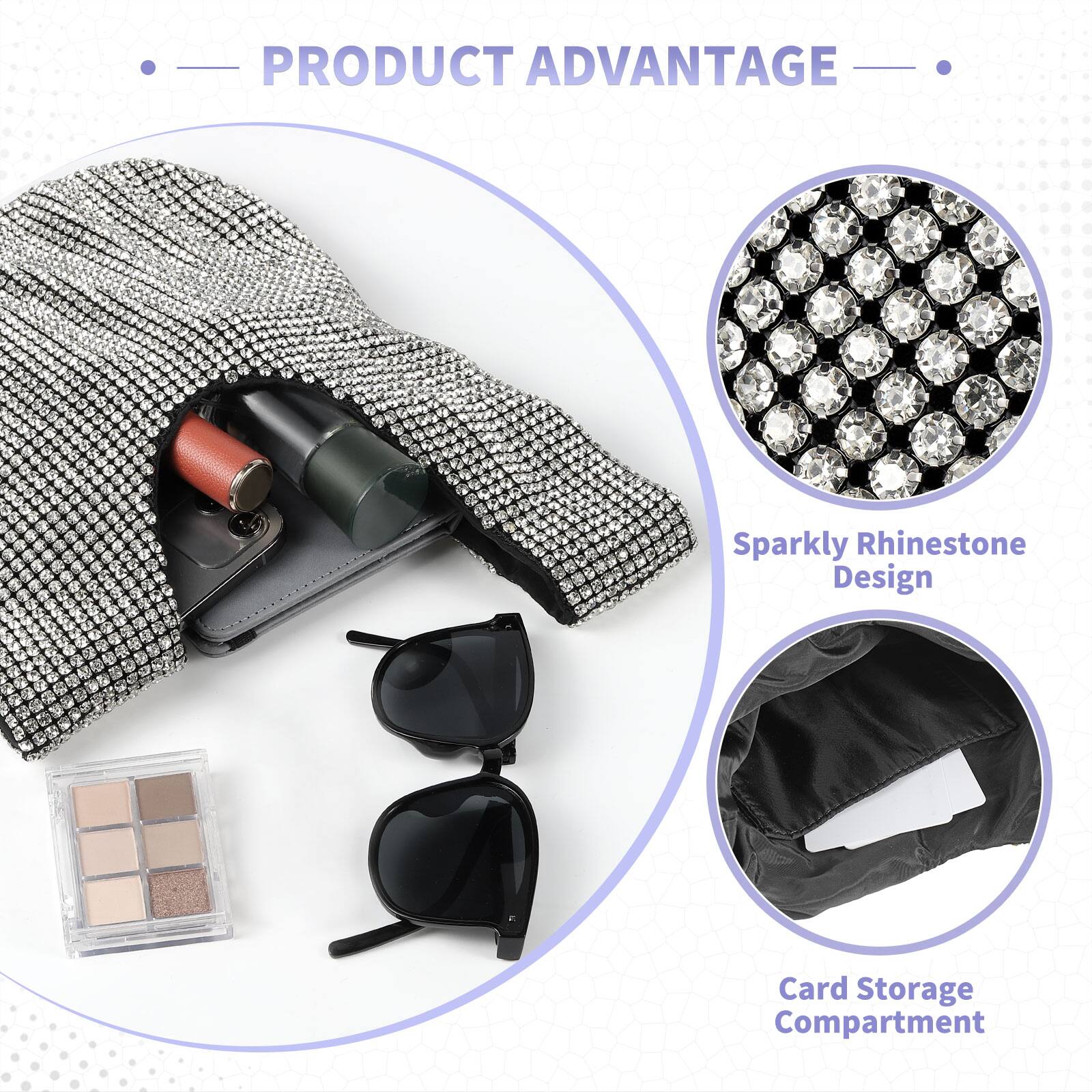 PRODUCT ADVANTAGE

- Sparkly Rhinestone Design
- Card Storage Compartment