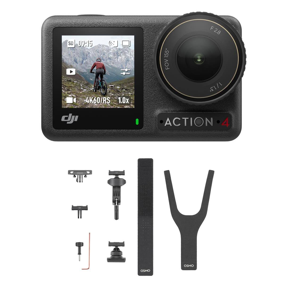 SD 09:15 4K60/RS 1.0x  
155 FOV  
F 2.8 1.3"  
dji  
ACTION 4  
OSMO  
OSMO