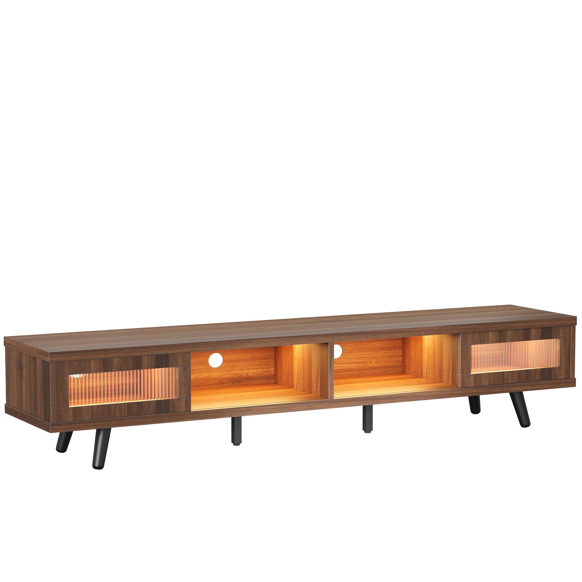 Alt View 2. Bestier - Bestier 70" LED TV Stand Mid-Century Modern Gaming Entertainment Center with Sliding Glass Door - Walnut.