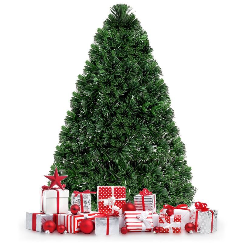 Front. WELLFOR - 4 ft Prelit Fiber‑Optic PVC Artificial Christmas Tree,Perfect‑Choice Decoration for Xmas Small‑Space Home - Green.