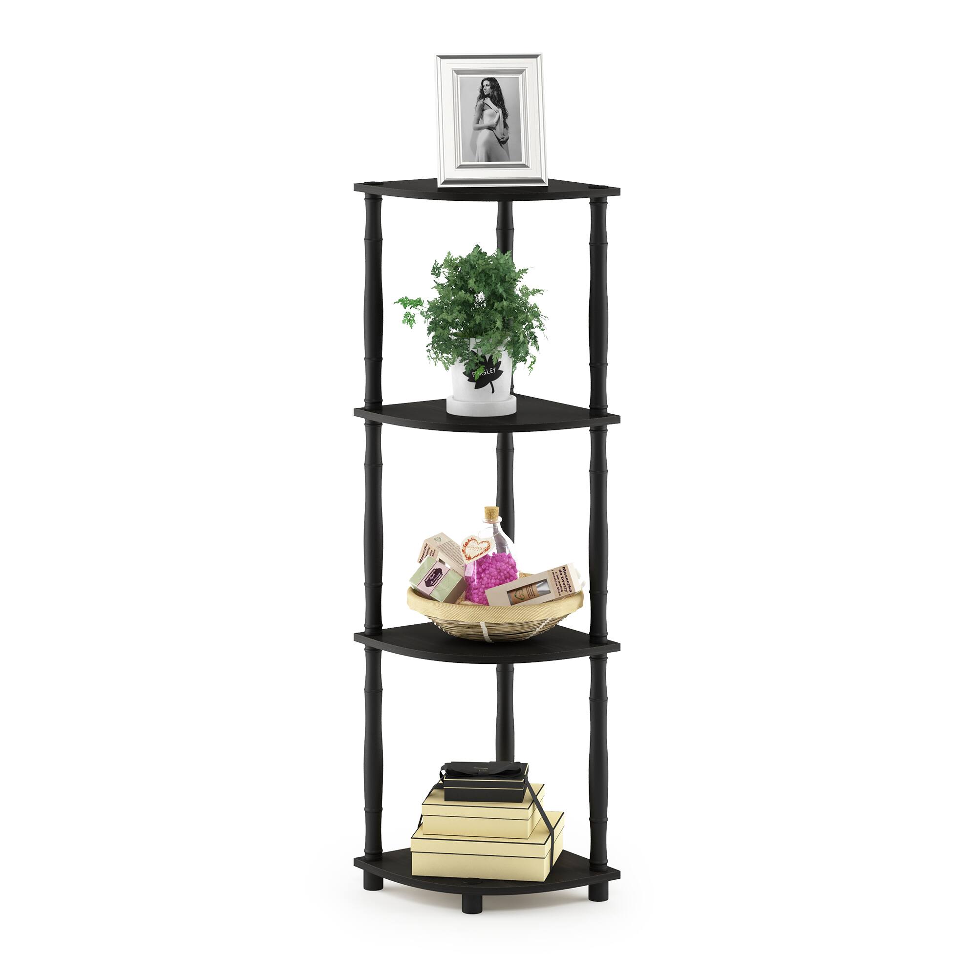 Alt View 4. Furinno - Turn-N-Tube 4-Tier Corner Display Rack Multipurpose Shelving Unit with Classic Tubes, Espresso/Black - Espresso/Black Classic Tube.
