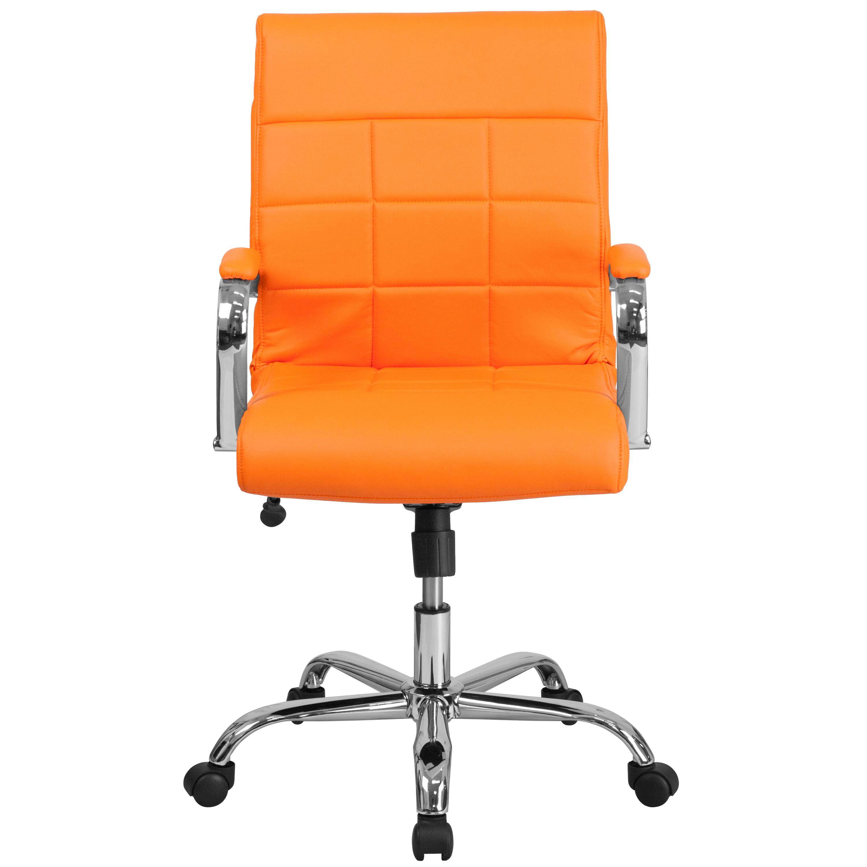Alt View 7. Emma + Oliver - Mid-Back Vinyl Executive Swivel Office Chair with Chrome Base and Arms - Orange.