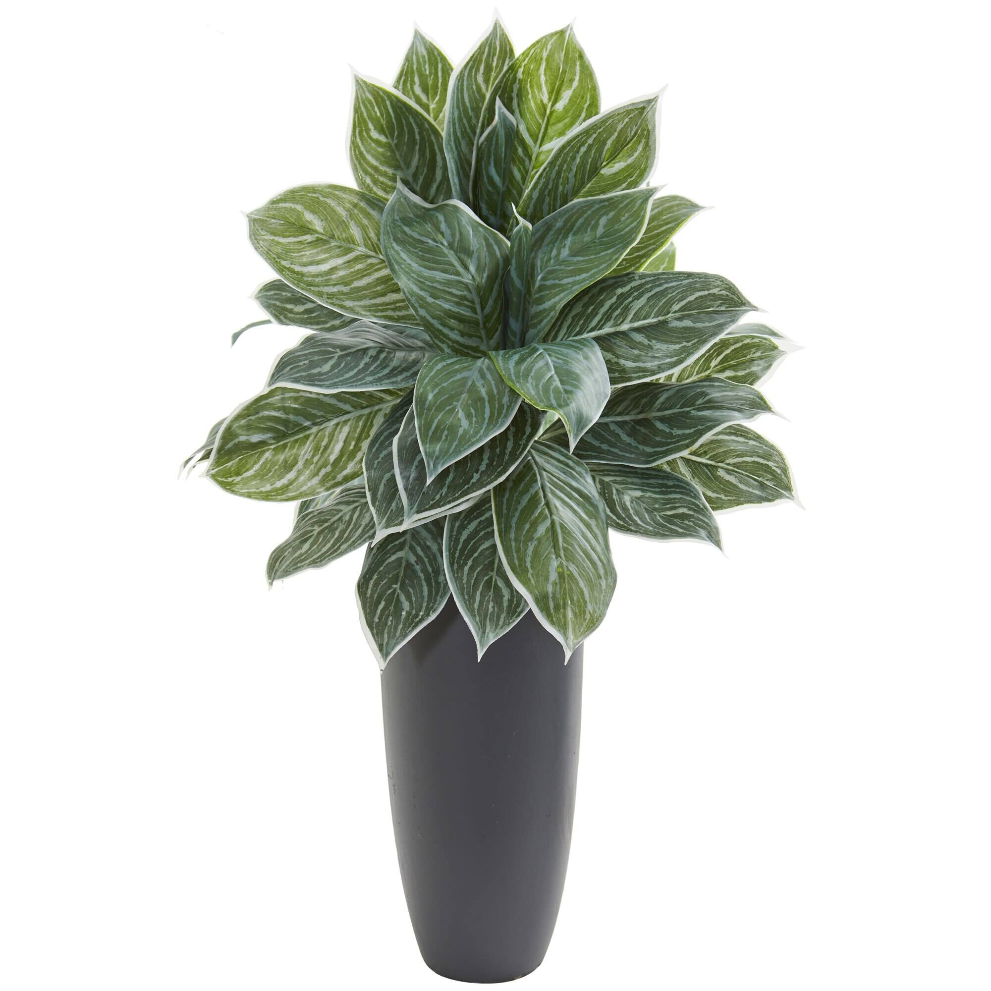 Front. BreeBe - 37" Aglonema Artificial Plant in Planter (Real Touch) - Green.