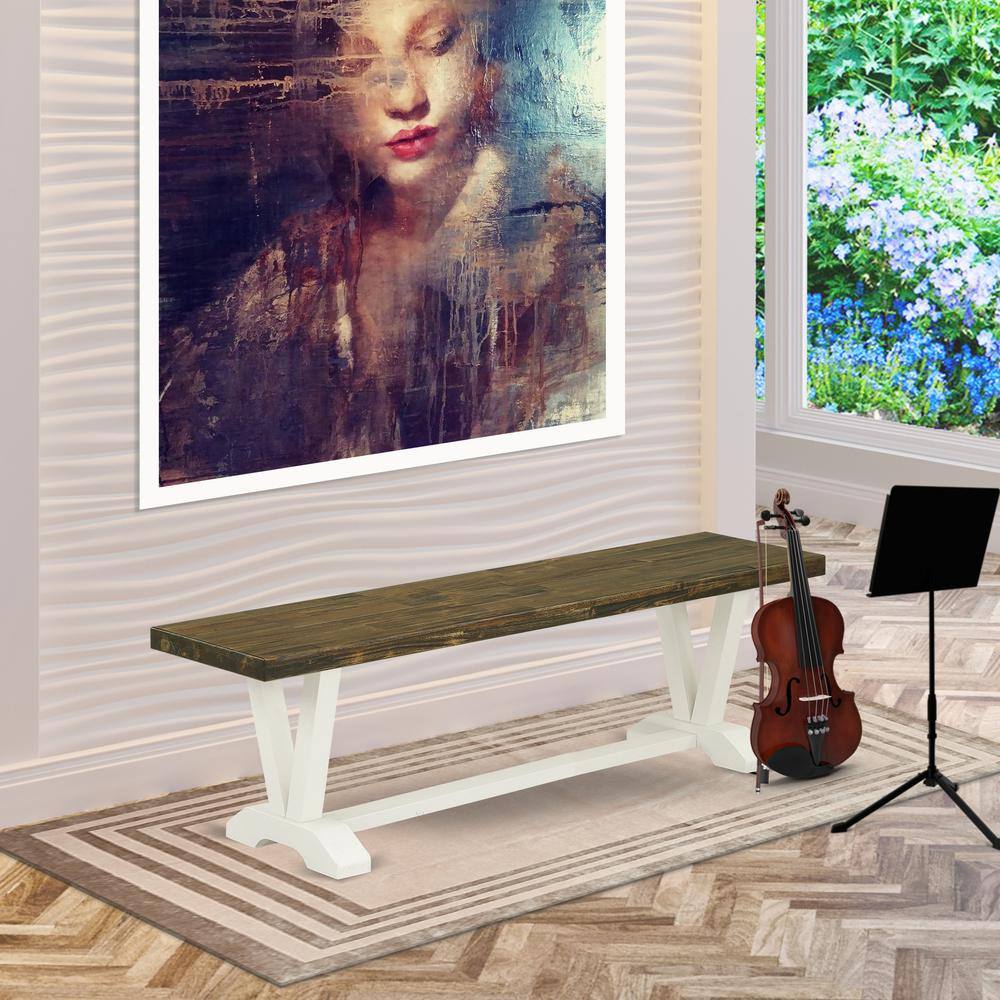 Back. East West Furniture - V-Style Modern Dining Table Bench with Wood Seat - Brown.