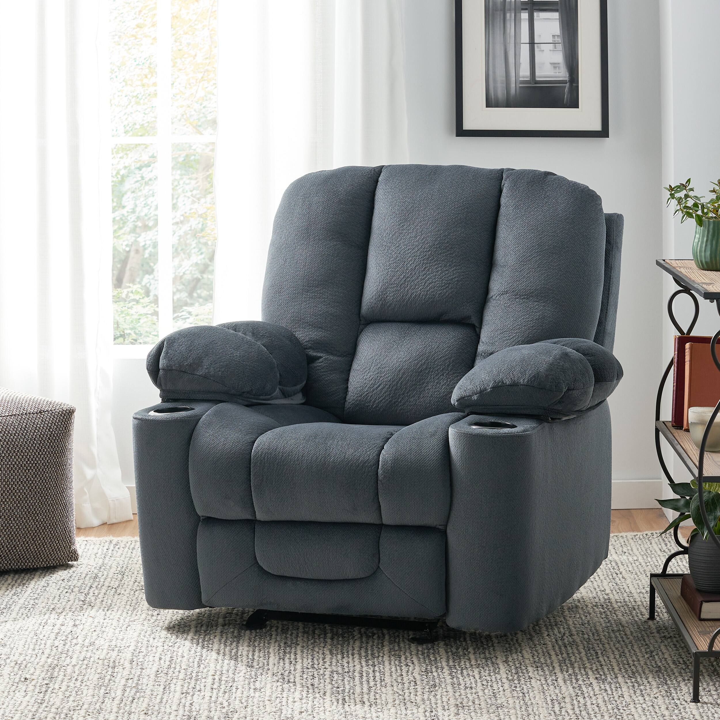 Alt View 2. APRILSOUL - Luxurious Manual Recliner Chair Silver Skin Friendly Fabric Dual Cup Holders - Gray.