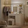 Front. Famapy - Vanity Table with Sliding LED Mirror & Hidden Storage: Bedroom Beauty Organizer - White.