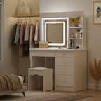 Front. Famapy - Vanity Table with Sliding LED Mirror & Hidden Storage: Bedroom Beauty Organizer - White.