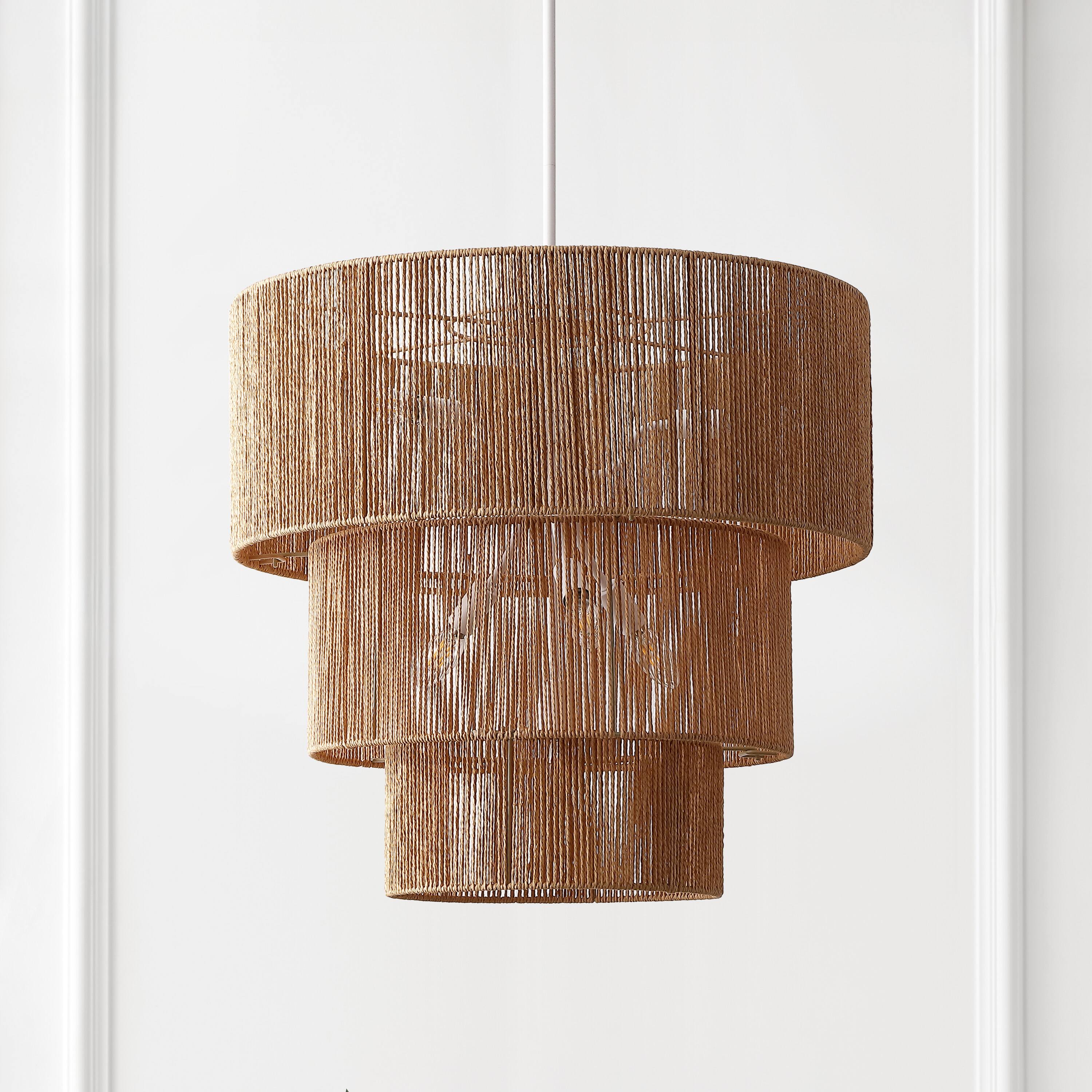 Alt View 7. Jonathan Y - Orson 24" Tiered Paper Rope Chandelier, Coastal 7-Light Woven Brown Shade with White Metal Canopy for Living Room - Brown.