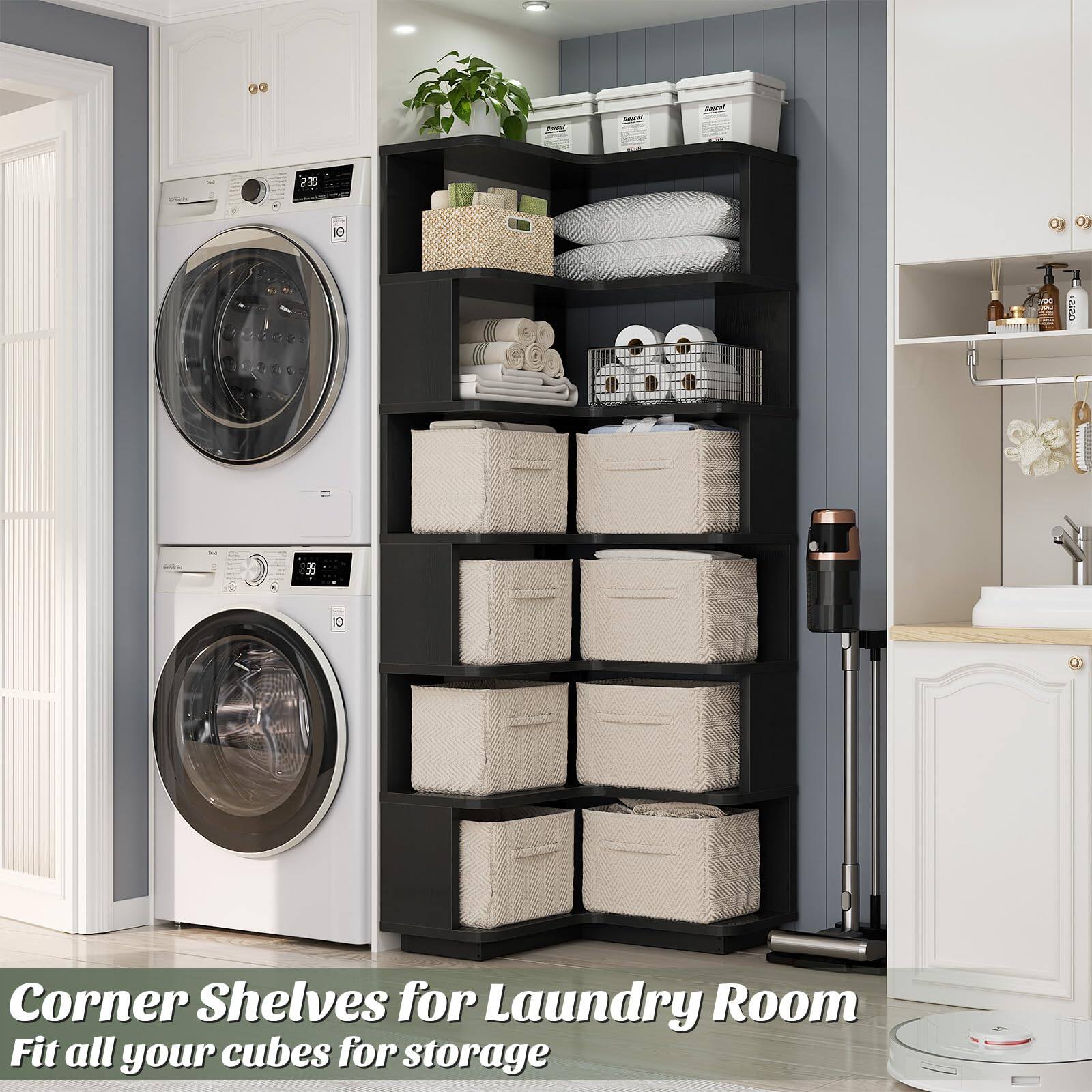 Corner Shelves for Laundry Room  
Fit all your cubes for storage