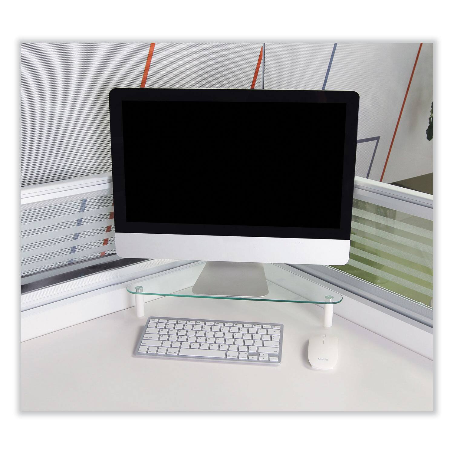 Alt View 3. KanTek - Kantek MS390 19.7 in. x 11 in. x 3.25 in. Supports 40 lbs. Glass Corner Monitor Riser - Clear - Clear.