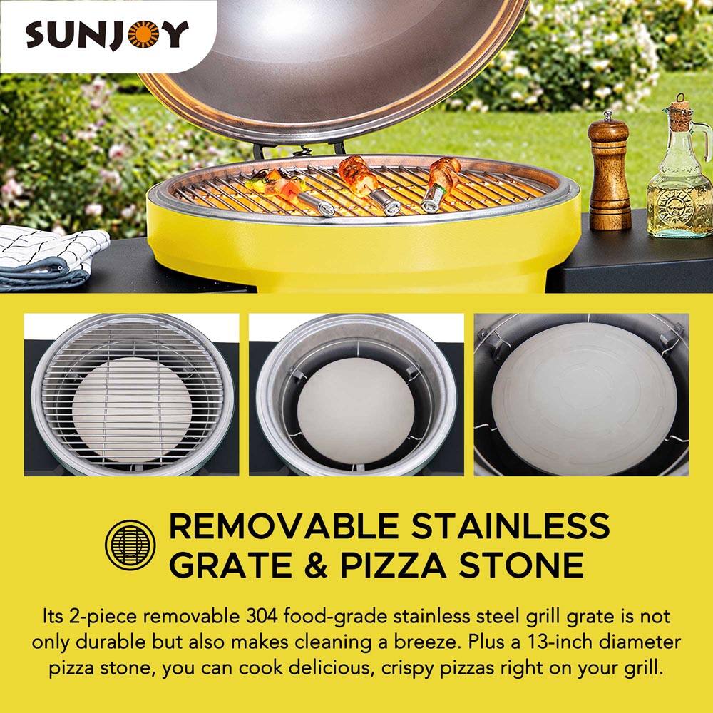 SUNJOY REMOVABLE STAINLESS GRATE & PIZZA STONE

Its 2-piece removable 304 food-grade stainless steel grill grate is not only durable but also makes cleaning a breeze. Plus a 13-inch diameter pizza stone, you can cook delicious, crispy pizzas right on your grill.