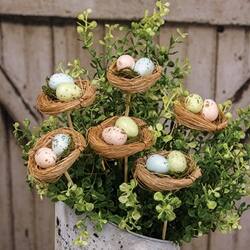 Angle. BreeBe - 6/Set - Speckled Egg Duo in Nest Picks - 10"H - Multicolor.