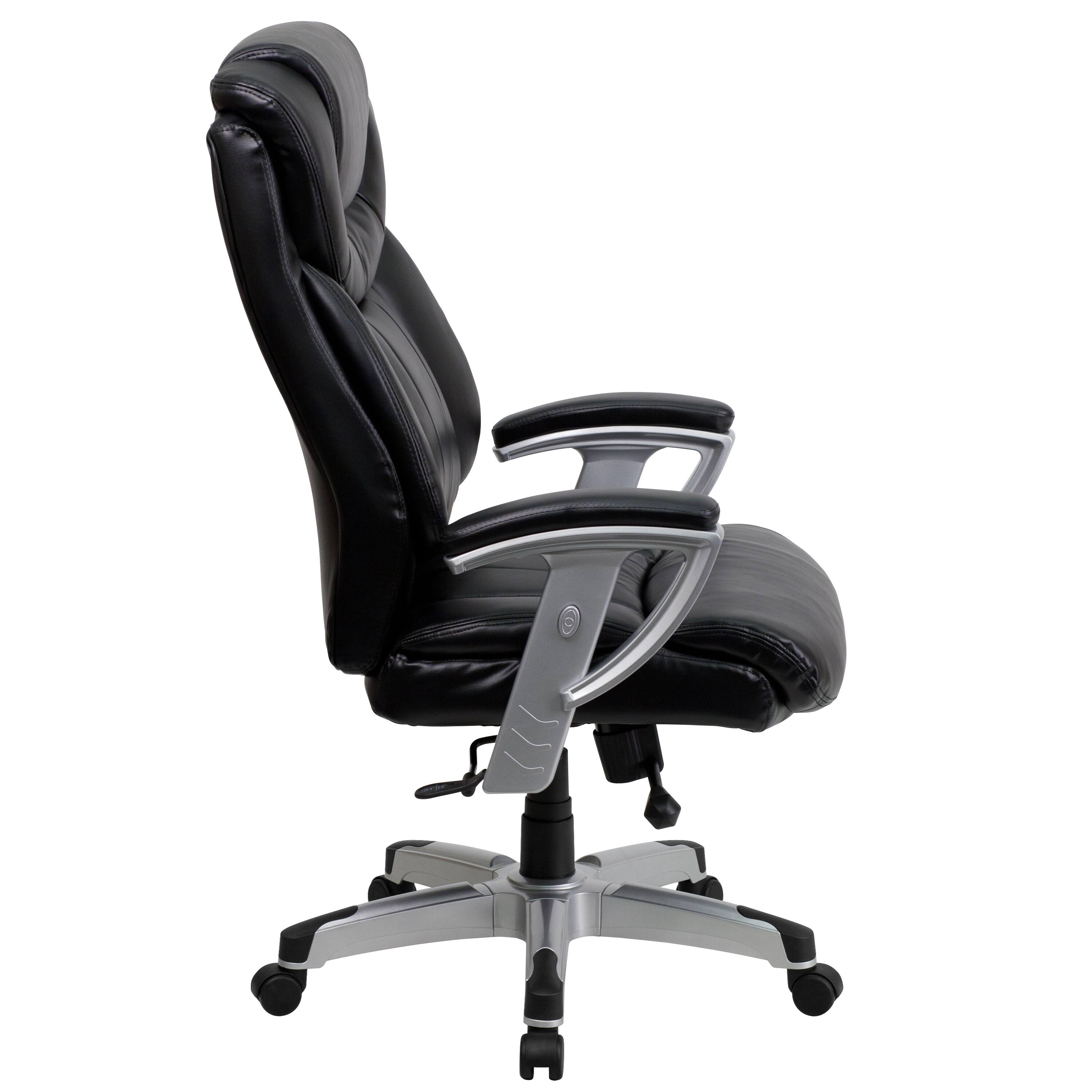 Alt View 6. Emma + Oliver - 400 lb. Big & Tall High Back Ergonomic Office Chair, Silver Adjustable Arms - Black LeatherSoft.