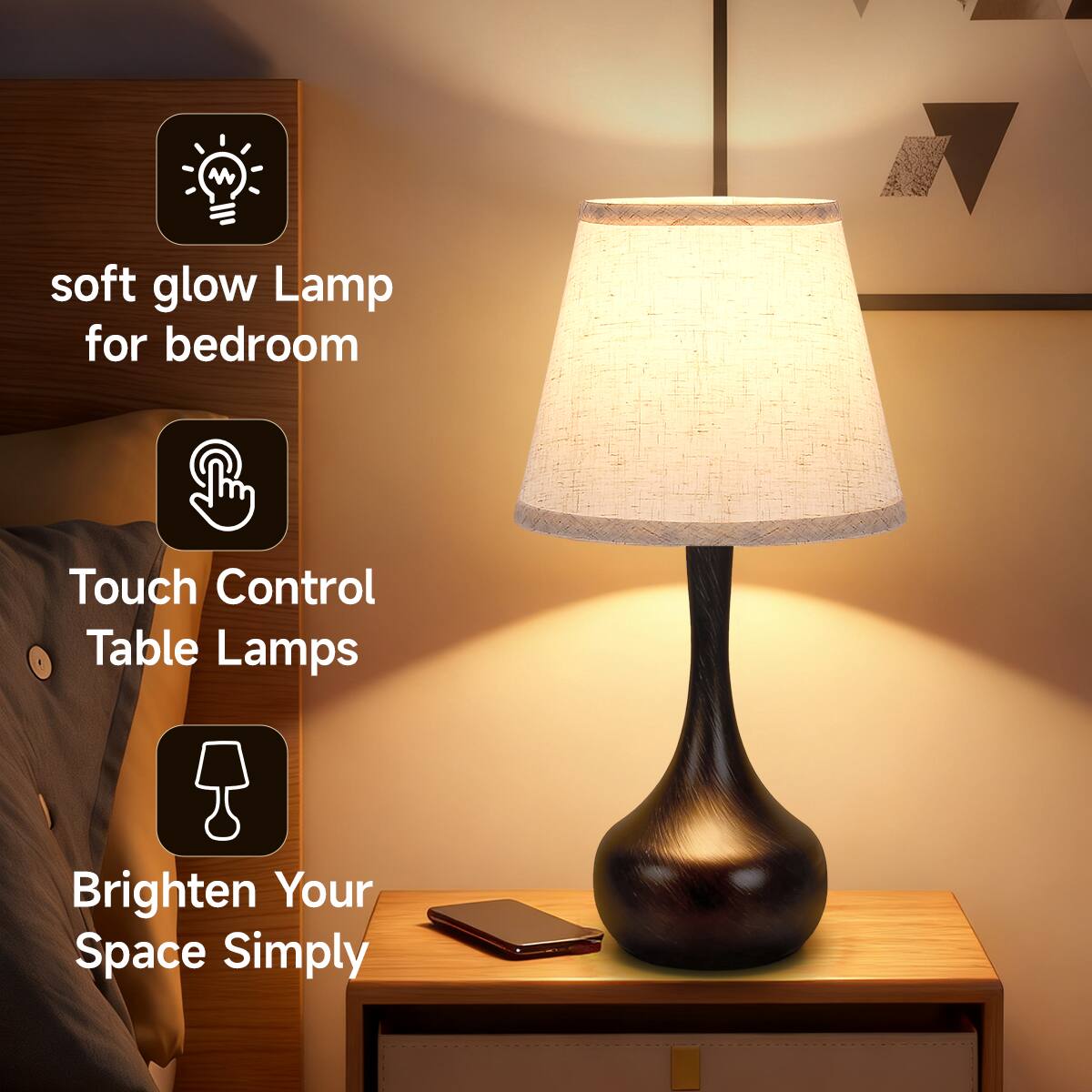 - soft glow Lamp for bedroom
- Touch Control Table Lamps
- Brighten Your Space Simply