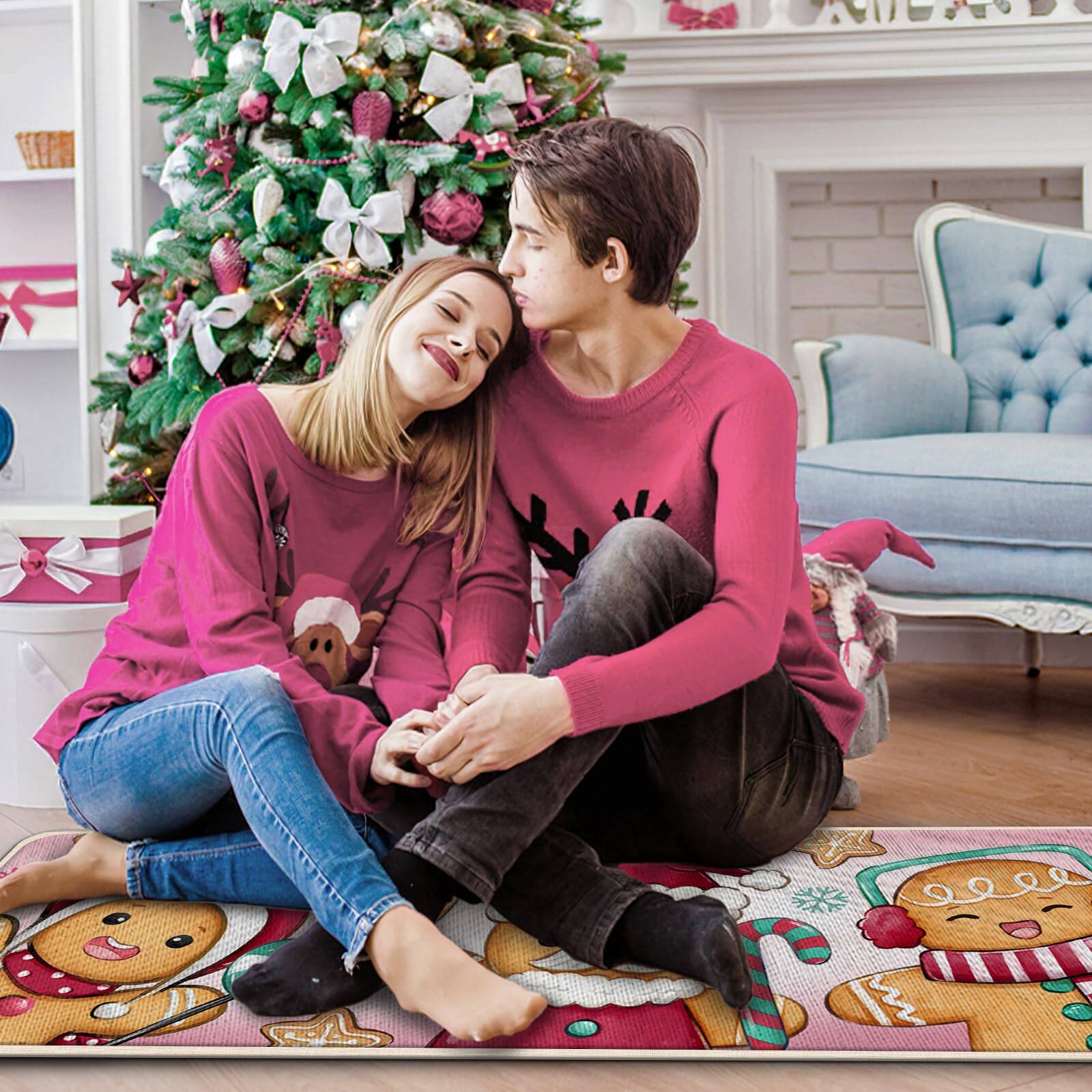 Alt View 6. Paradigms Interiors - Christmas Gingerbread Man Kitchen Rugs Set Of 2 Xmas Peppermint Candy Mats Decor Funny Winter Floor Door Ma... - Gingerbread House.