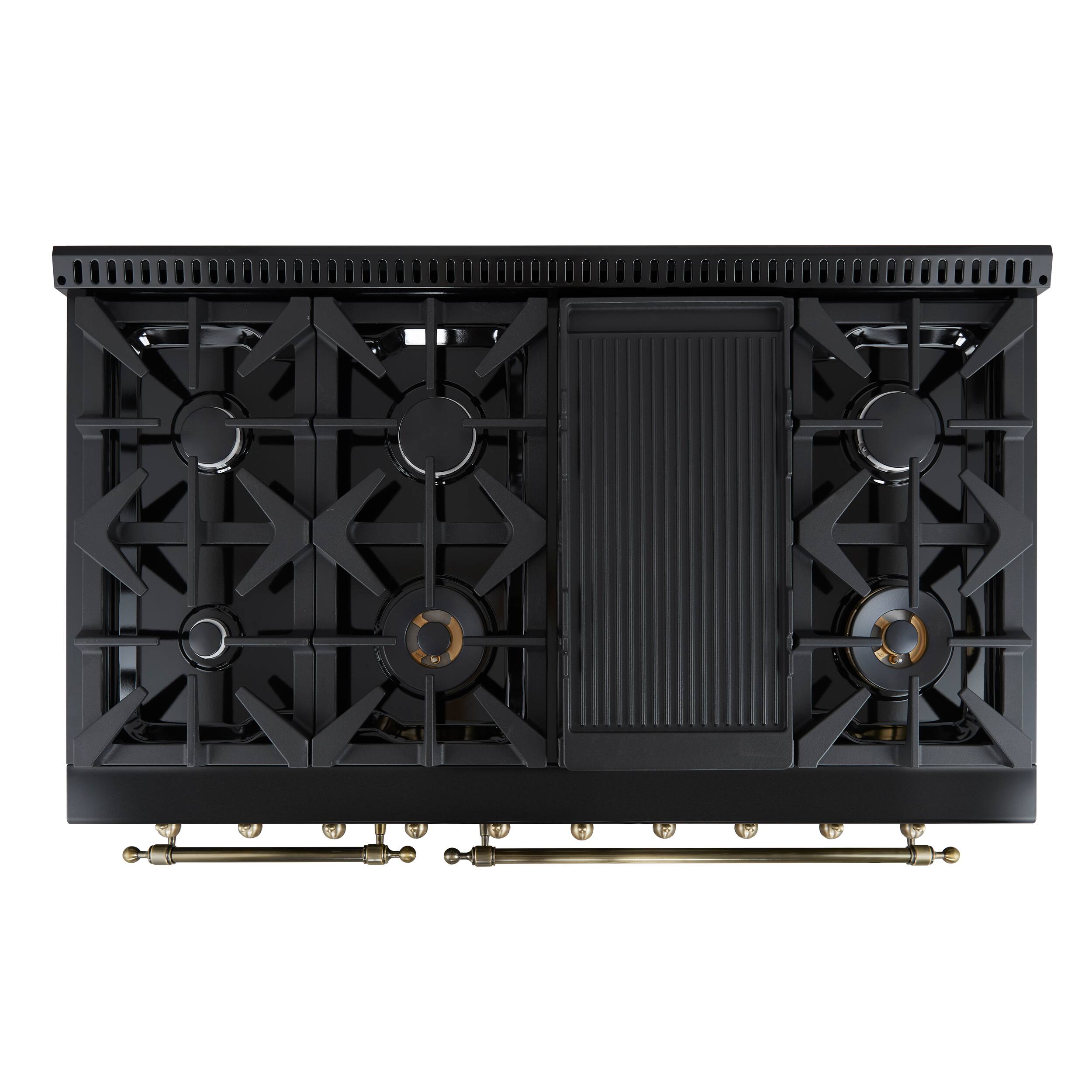 Alt View 2. Forno Appliances - Antico 5.5 Cu. Ft. Freestanding Double Oven Dual Fuel Convection Range with Antique Brass Accents - Black.