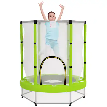 Front. Qaba - 4.6FT Trampoline, Enclosure Net, Mini Trampoline, Indoor Outdoor, Gifts, Cloud Pattern - Green.