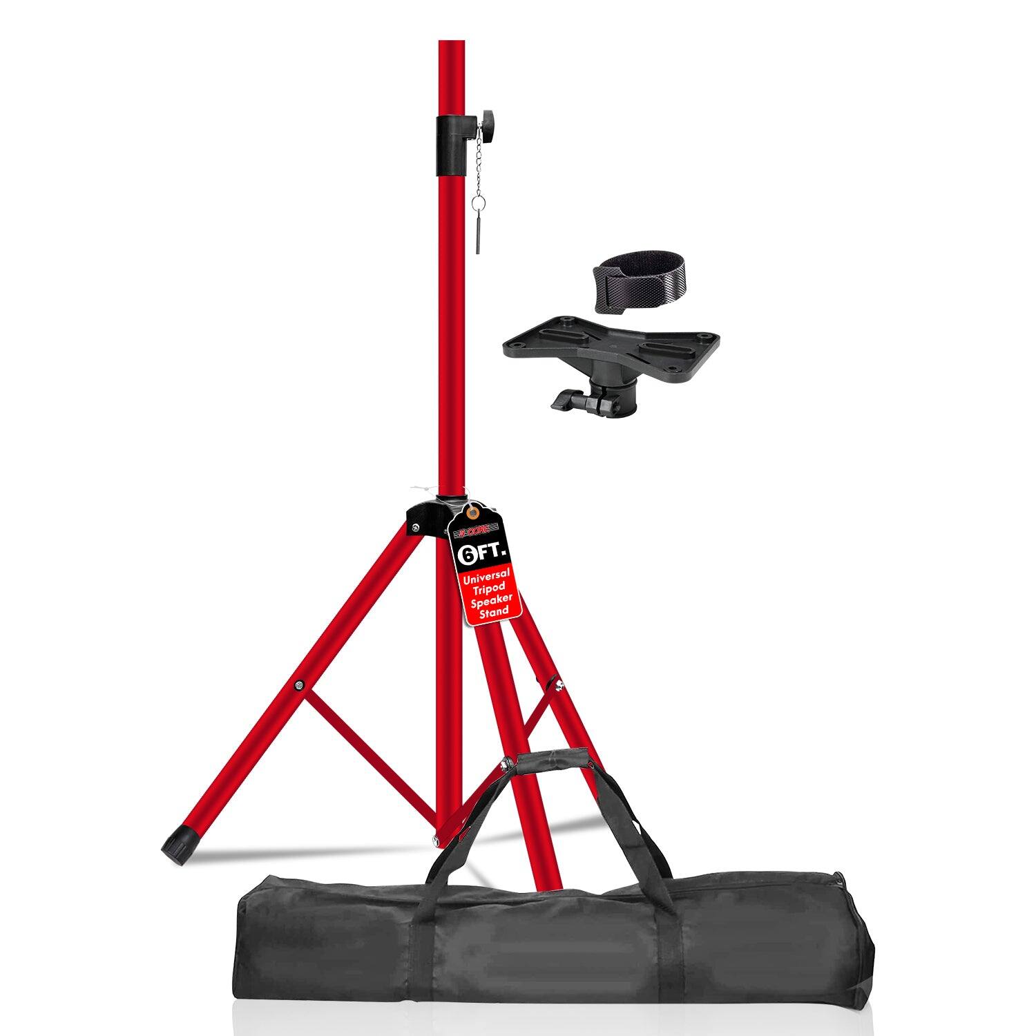 5 CORE - Speaker Stand Height Adjustable Heavy Duty PA DJ Tripod Studio Monitor Stands w 35mm Insert - Red